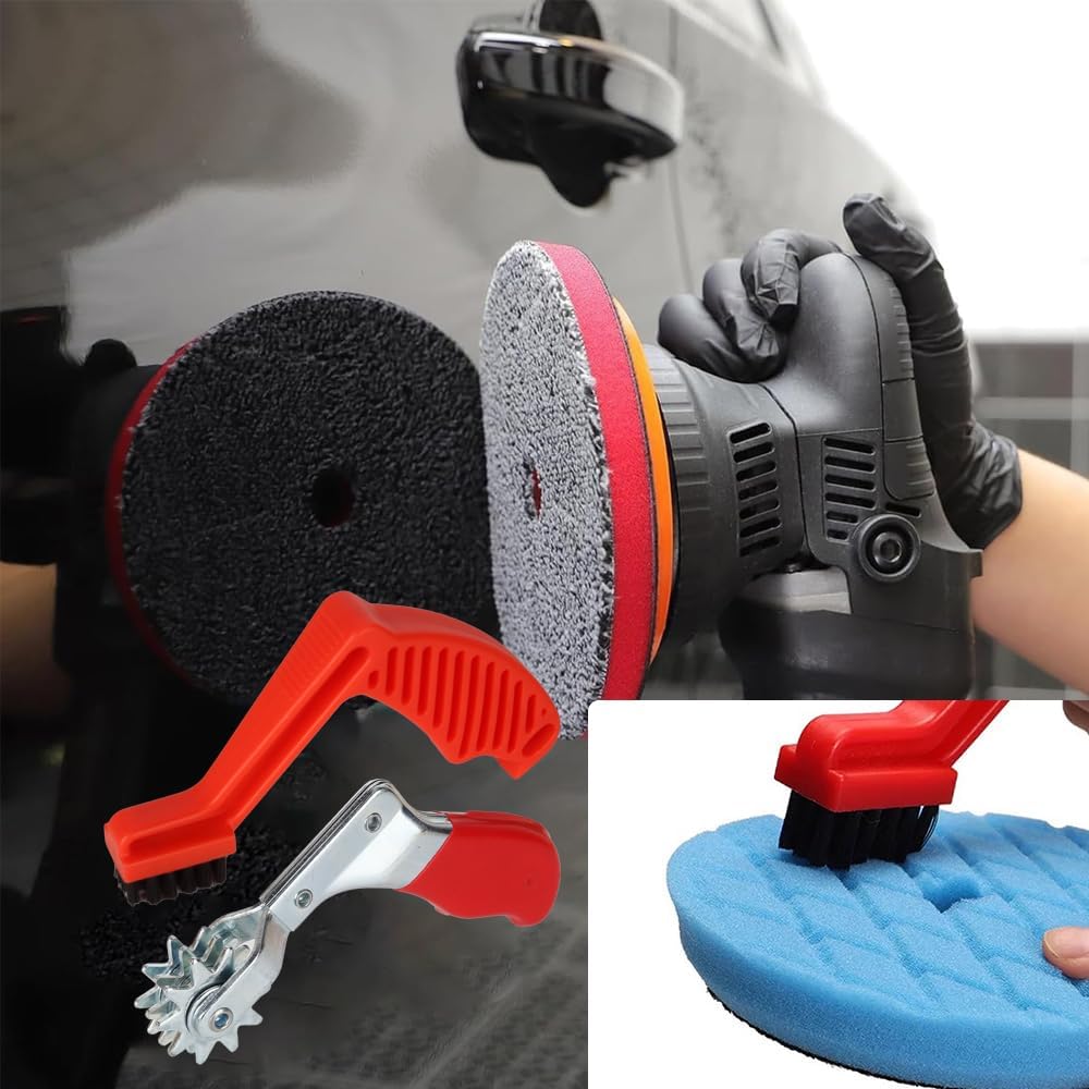 Wool Buffing Pad and Polishing Pad Cleaner Tool Set, Polishing Spur Tool Set, Foam Buffing Pad Conditioning Brush, Car Buffing Pad Professional Cleaning Tool