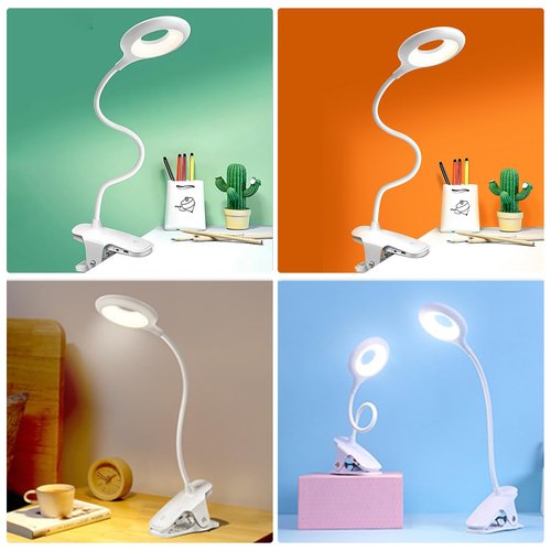 Desk Lamp Clip on Reading Light, Portable Rechargeable Desk Light Mini Clip Lamp, Dorm Room Essential Clip on Light Wall-Mounted, Bedside Lamp with Clamp, Rechargeable Reading Lights for Dorm Makeup