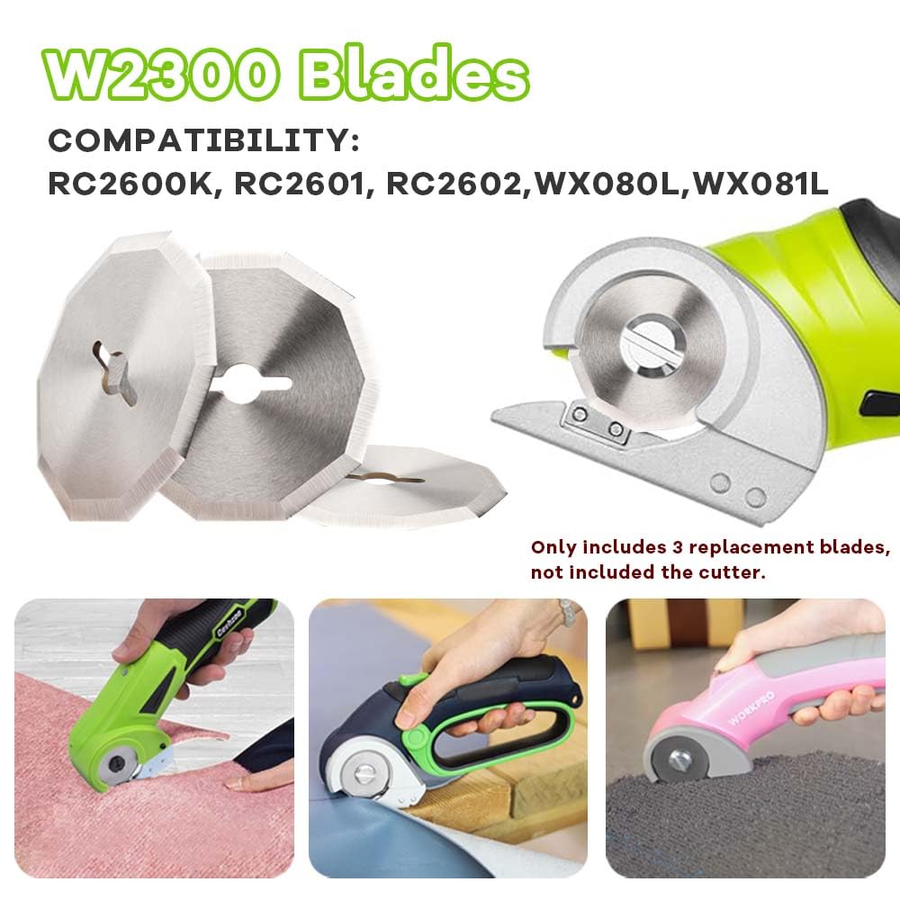 Yakamoz 3Pcs Replacement Rotary Blades for Wors ZipSnip Cordless Electric Scissors Replacement Blade WA2300 Blades, Fits RC2600K, RC2601, RC2602, WX080L, WX081L Box Cutter