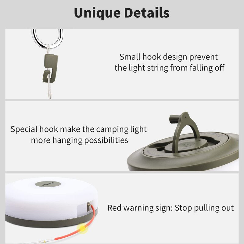 HAMLITE Camping String Lights,2 in 1 Outdoor Waterproof Portable Stowable String Light with 5 Lighting Modes(32.8Ft), USB Camping Lights, Rechargeable String Lights for Yard Hiking,Christmas