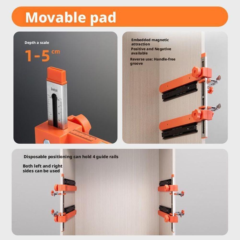 Drawer Slide Jig with Toggle Clamp & Magnetic Arm, Precision Cabinet Drawer Jig Tool with Laser-Engraved Dual-Scale Mark for Mounting Drawer Slide, for DIY & Pro Fast & Accurate Installation