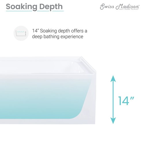 Swiss Madison Well Made Forever SM-AB549 Voltaire Alcove Tub 54" x 30" with Armrest in Glossy White
