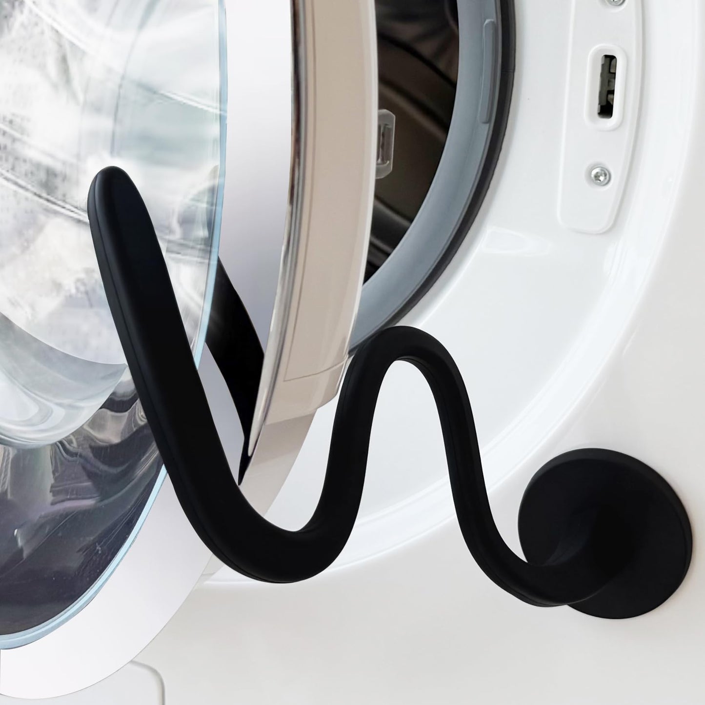Front Load Washer Door Prop and Holder – Magnetic Door Stopper with Strong Magnet and Flexible Hose – Keep Washer Door Open for Ventilation – Easy to Use, Fits Most Front Load Washers - Black