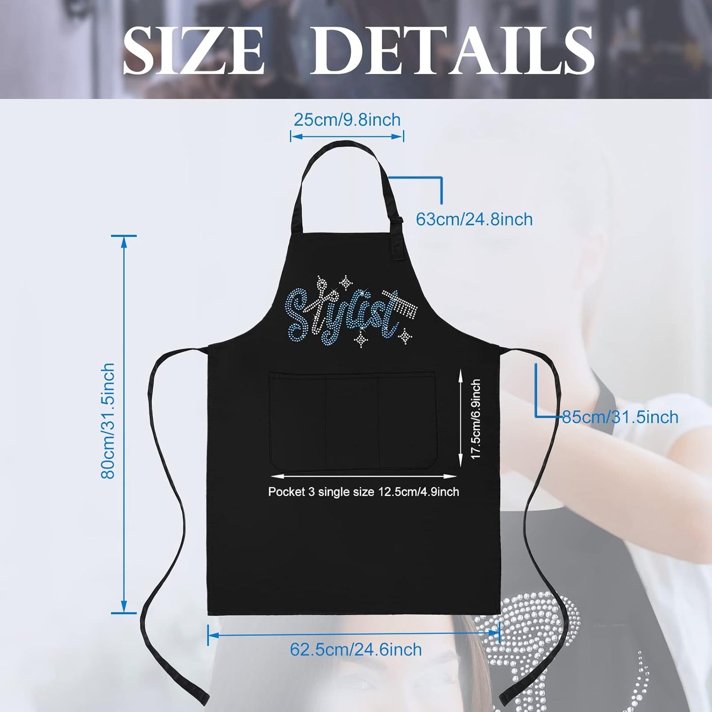 Coume 2 Pcs Hair Stylist Apron Hairstylist Salon Apron with Rhinestone Tools 3 Pockets Waterproof Hairdresser Barber