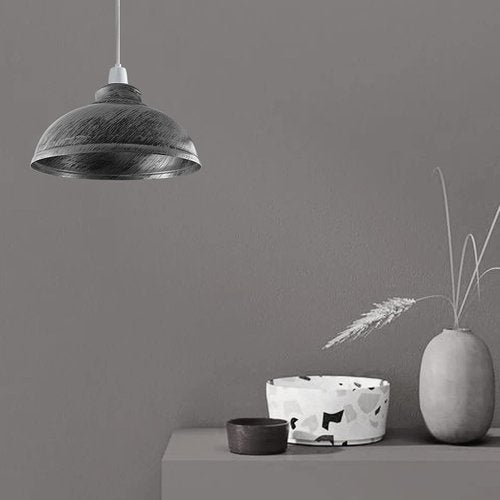 Brushed Silver Metal Lamp Shade for Pendant Lighting Fixture, Industrial Vintage Metal Curvy Pendant Replacement Lamp Shade for Pendant Light Fixture, Modern Pendant Light (Brushed Silver)