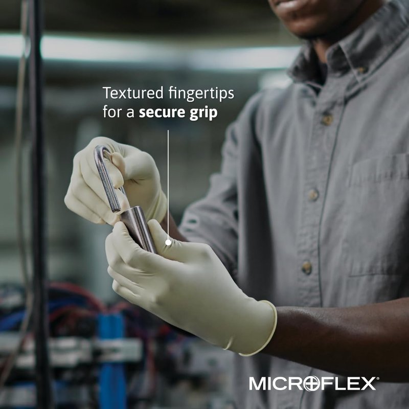 Ansell MICROFLEX Diamond Grip MF-300 Disposable Latex Gloves for Automotive, Healthcare, Machinery Industries - XS, Natural (Case of 1000)