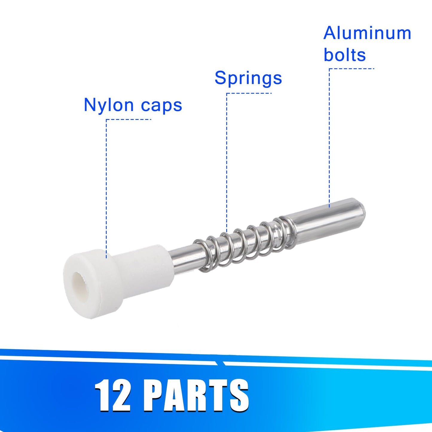 12 Pack Window Screen Plunger Latches, 5/32" x 1-1/2" Aluminum Alloy Window Screen Retainer Pins with Caps and Springs Replacement Accessories Plungers Clips for Securing