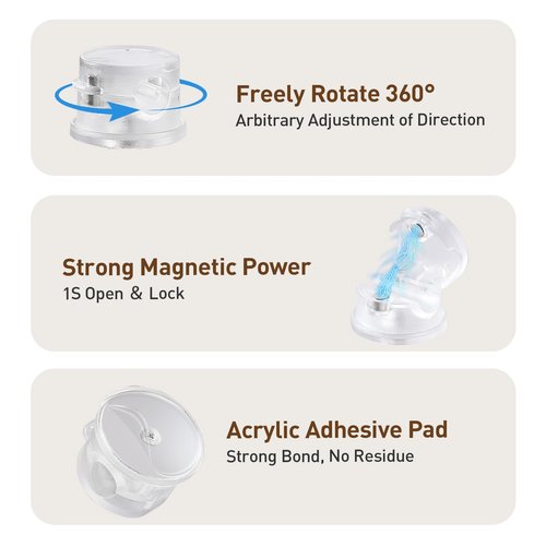 AGPTEK 8 Pack Magnetic Cable Clips, Upgraded 360° Rotatable Cord Holder Clips for Nightstand, Desk Cord Organizer Adhesive Wire Management Home Office Phone Charging Cords USB Cable Keeper (Clear)