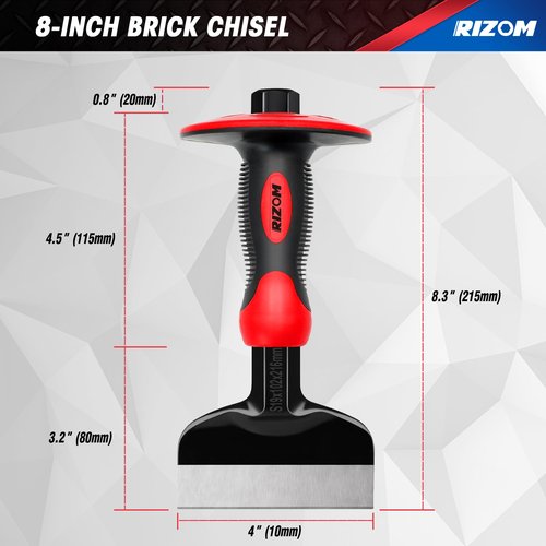Rizom 8-Inch Rock Chisel, Ston Chisel with Hand Protection, Heavy Duty Masonry Chisel for Carving Scaling Breaking Hounding
