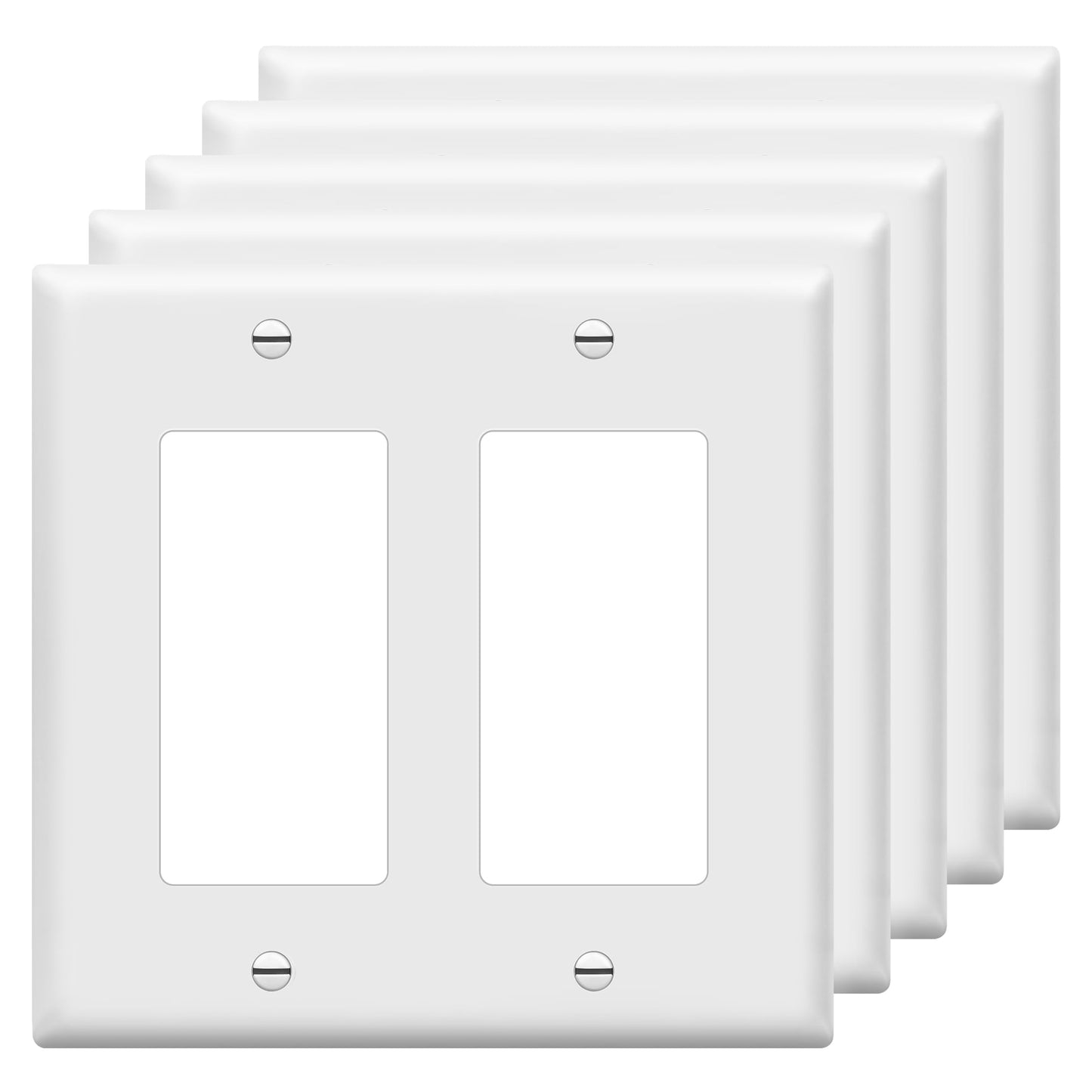 ENERLITES Decorator Light Switch or Receptacle Outlet Wall Plate, Size 2-Gang 4.50" x 4.57", Polycarbonate Thermoplastic, 8832-W-5PCS, White (5 Pack)