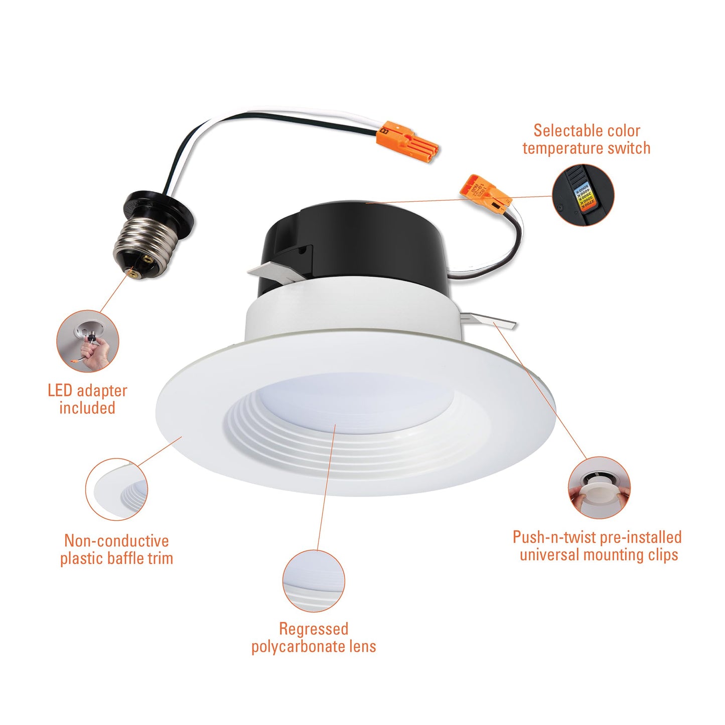 HALO LT 4 Inch Recessed Light Trim, 5 Color Temperatures, Dimmable Baffle Can Light -LT4069FS1EWHR6PK