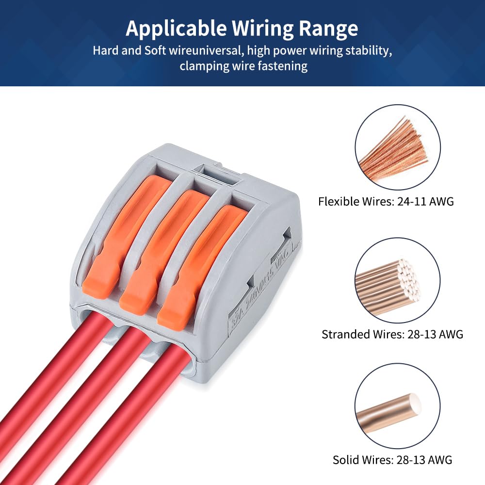 43Pcs Compact Lever Wire Connectors Kit, 2/3/4/5 Conductor Splice Terminal Connectors, Quick Electrical Connectors for Household Wiring 28-11 AWG