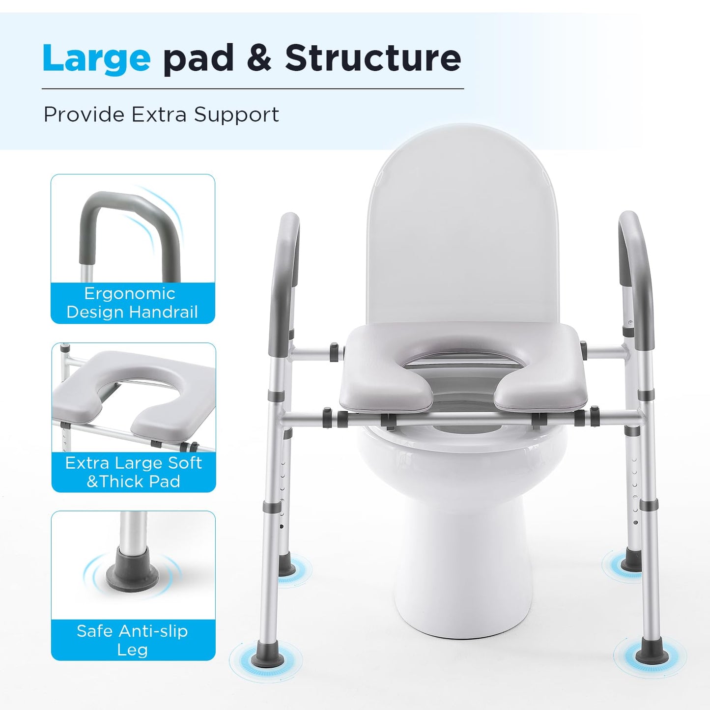 Toilet Seat Risers for Seniors, FSA HSA Eligible Adjustable Raised Toilet Seat with Handles, Toilet Risers, Cozy Padded Elevated Toilet Seat for Elderly, Pregnant, Handicap, Fits Any Toilet, 350lbs