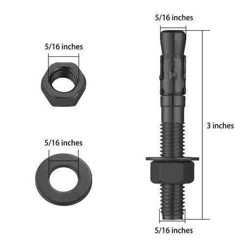 Wensilon 10Pcs 5/16x3 Inch Standard Fasteners for Heavy-Duty Black Wedge Anchors for Cement and Concrete