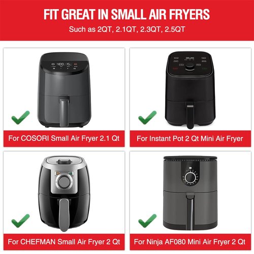 Small Air Fryer Silicone Liners for COSORI/Instant Pot/Chefman/Ninja/Dash/Bella/GoWise/COSMO Air Fryer 2QT 2.1QT 2.3QT 2.5QT, 2 Pack Reusable Silicone Basket Pot Baking Tray AirFryer Accessories