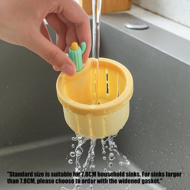 Cactus Kitchen Sink Drain Strainer Press to Dump Basket Waste Collector Fun Sink Accessory for Home Bathroom (YellowGreen-2)