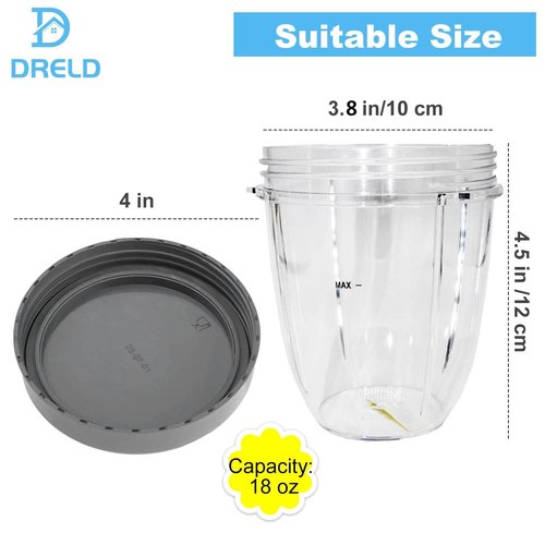 Blender Cups Replacement for Nutribullet Blender 18OZ Cup with Lid, Compatible with Nutribullet 600W 900W Blender Juicer (2Pack)