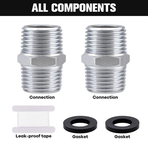 Shower Hose Extension Connector, Male NPT 1/2x Male NPT 1/2 Shower Hose Extender Fitting Extra Long Joint, Used to Connect Two Hoses, Chrome(2 Packs )