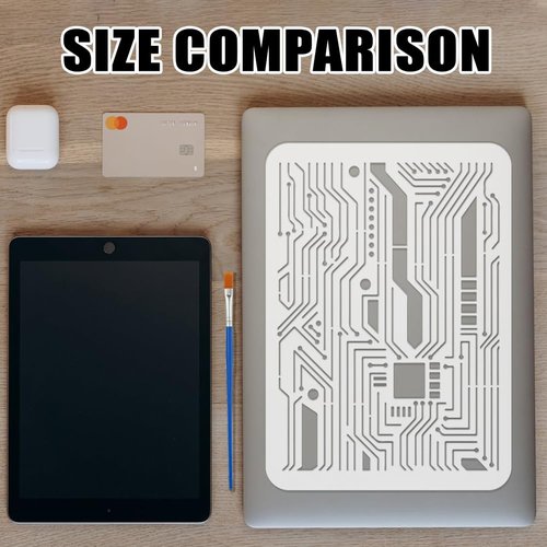 FINGERINSPIRE 6 PCS Circuit Board Stencils with Paint Brush 8.3x11.7inch Circuit Diagram Templates Reusable Mixed Media Electronic Sketch Stencils for Painting on Wood Wall Canvas Furniture
