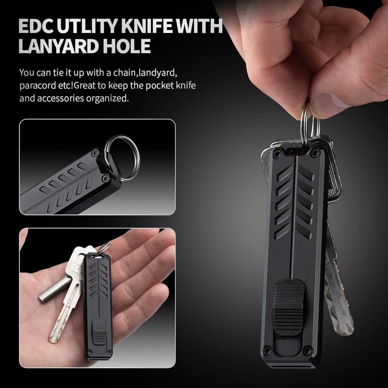 cckk Utility Knife, Aluminium Alloy Pocket Knife with Clip, Black Pocket Knife, EDC Razor Knife with 20PCS #23 Blades