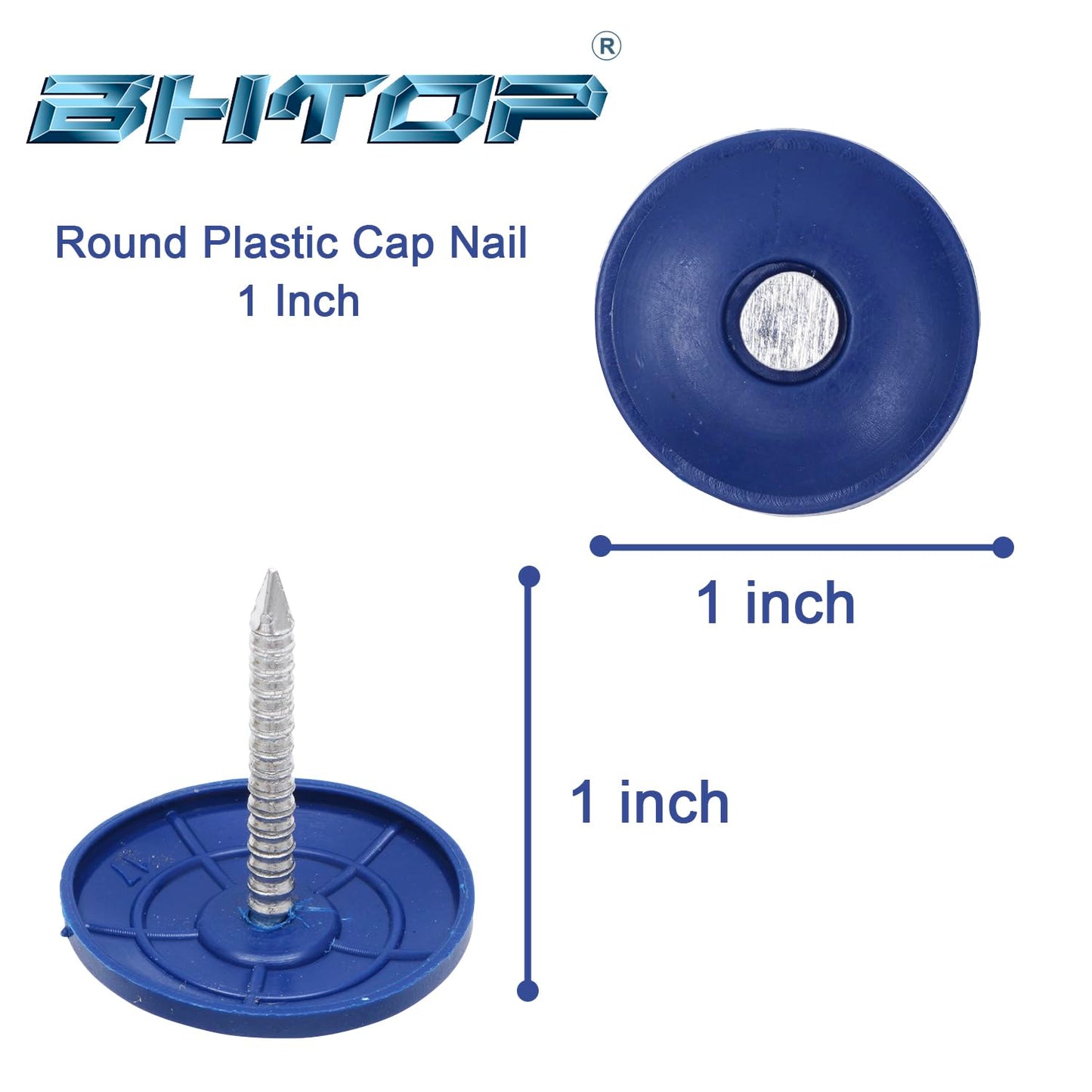 BHTOP Plastic Cap Nails, 200 Pcs Roofing Nails, 1 inch Galvanized Tar Paper Nails for Roofing, Roofing Nail Caps for House Wrap Fastening Foam Board Roofing Felt Insulation Film