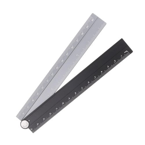 Generic Folding Straight Ruler 30cm Metric Aluminum Alloy Protractor Foldable Angle Ruler Geometric Measuring Tool with Angle Line for Architects Artists Office, Black Silver Tone