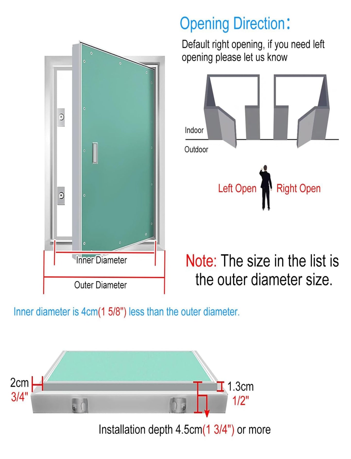 Flush Mount Gypsum Board Plumbing Access Door, Drywall Access Panel, Aluminum Frame Inspection Hatch(Left,40X75CM)