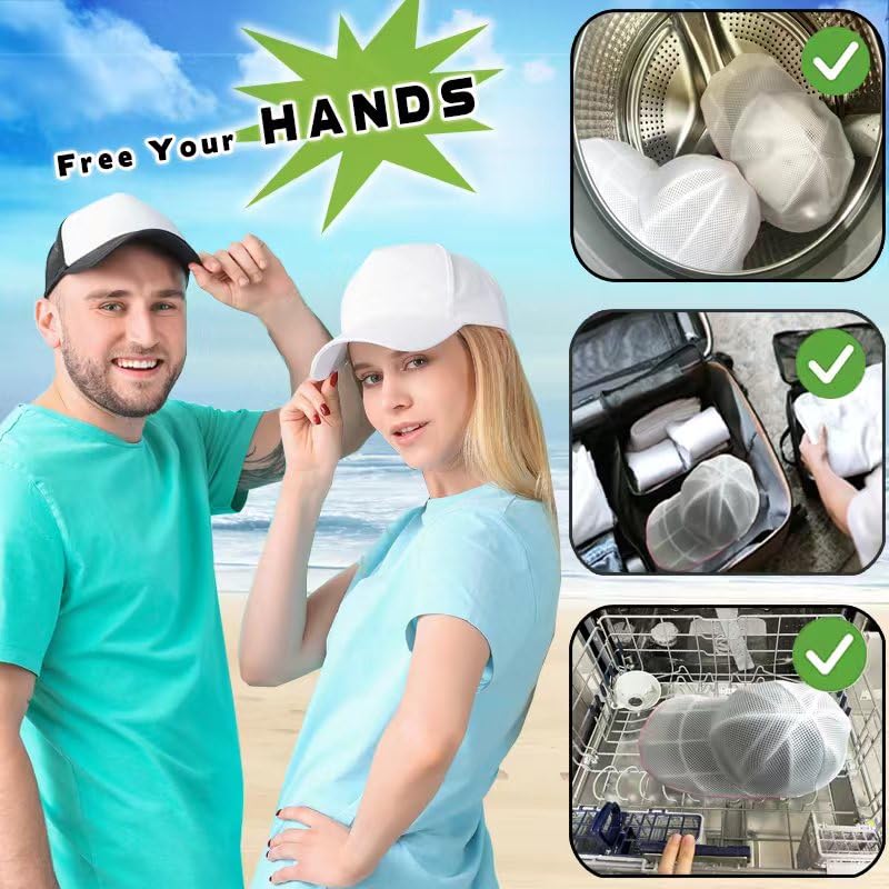MCHKJ Hat Washer Cage for Washing Machine, Cap Washer with Mesh Bags, Hat Washer for Baseball Caps, Hat Cleaner/Cleaning Protector Cage (White - 2 Pack)