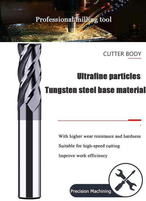 joleully 1/2" Carbide Square End Mill, HRC 45 Deg Single End 4 Flute AlTiN Coating Mill Bits