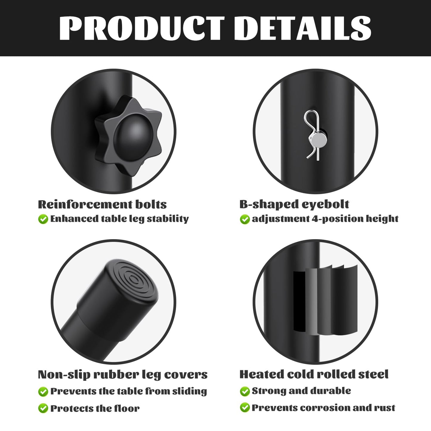 YUEYIN Table Leg Extensions for Straight/Bent Folding Tables, Metal Extenders, Reduces Stooped Work, Improves Back Pain, 4 Levels/Heights Adjustable Risers (4 Pack)