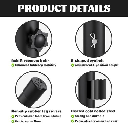 YUEYIN Table Leg Extensions for Straight/Bent Folding Tables, Metal Extenders, Reduces Stooped Work, Improves Back Pain, 4 Levels/Heights Adjustable Risers (4 Pack)