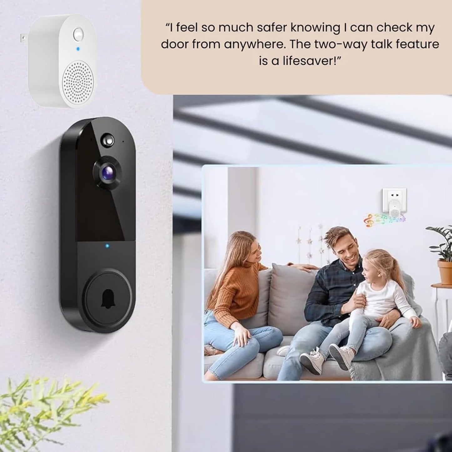 Safe Doorbell, Safe Doorbell Camera Wireless, Safedoorbell, Smarter Way to Protect Your Home, Wireless Wi-Fi Video Doorbell, 1080p SmartWireless Video Doorbell Camera Chime(M50 Black)