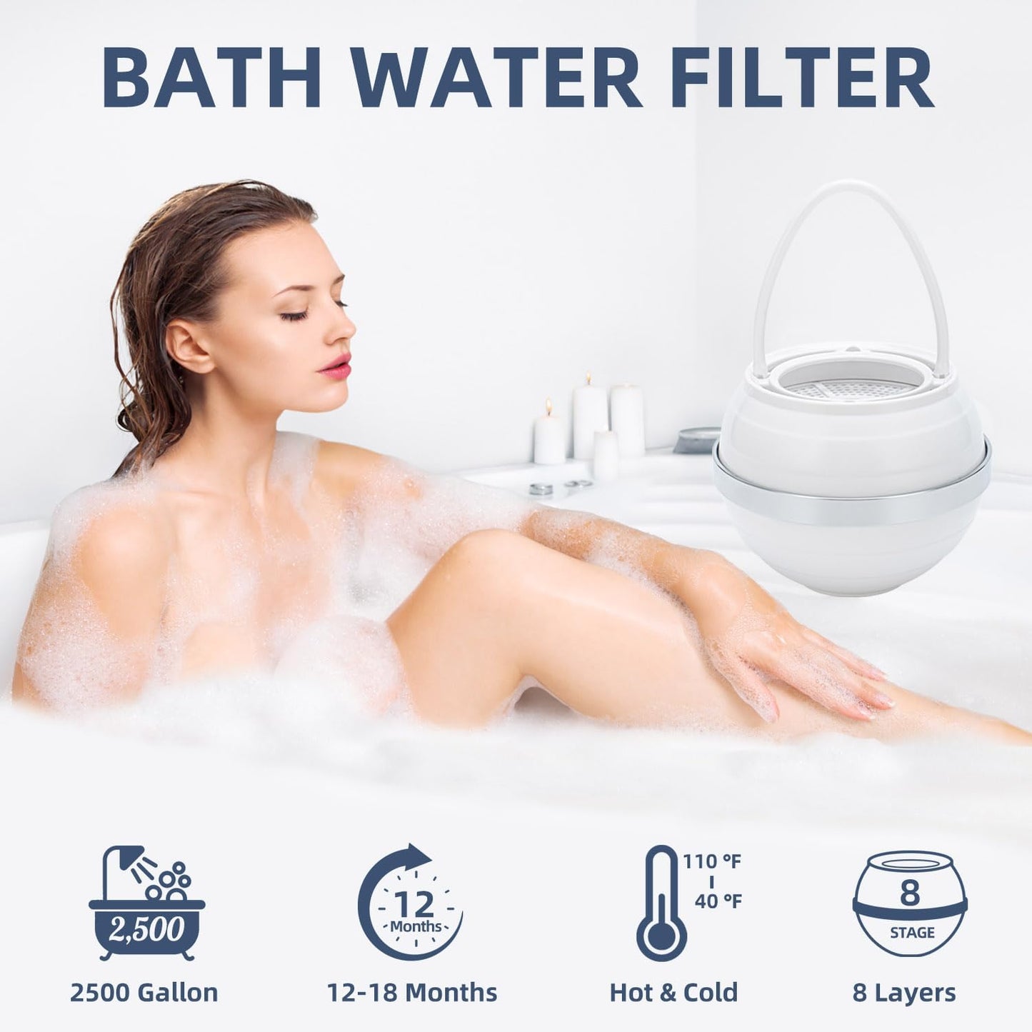 Bath Water Filter, Bathtub Water Filter, Bath Filter for Tub,Bath WaterFilter for Tub Faucet - BPA Free - White
