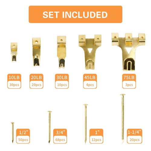 Hongway 276pcs Picture Hanging Kit, Picture Hangers, Heavy Duty Frame Hooks Assortmentwith Nails, Hanging Wire, Screw Eyes, D Ring and Sawtooth Hardware for Frames Mounting