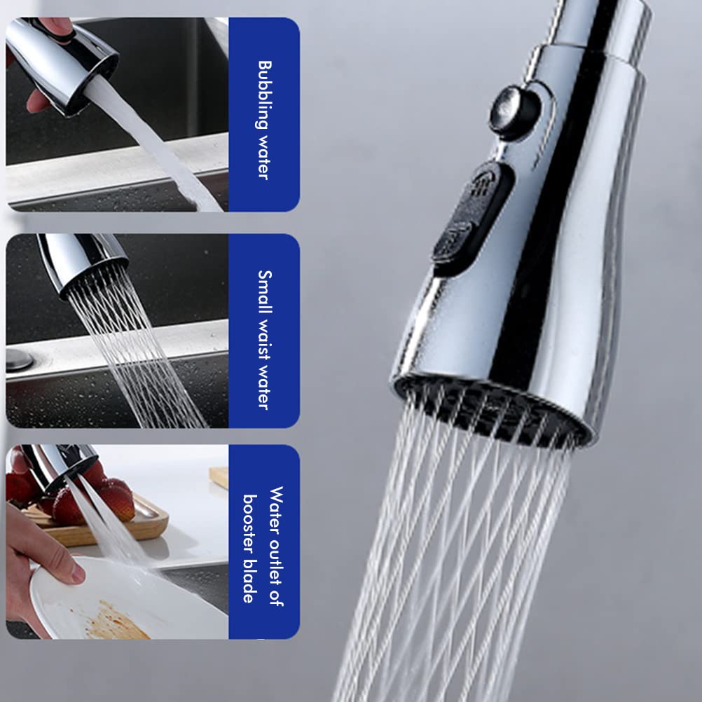 Mrisata Kitchen Faucet Head Replacement, 3 Function Pull Down Spray Head Sink Spray Nozzle, Kitchen Sink Faucet, Compatible with Standard Brushed