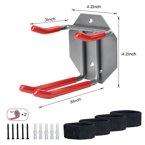 XBA Wall Mounted Ski Organizer - 2 Pair Ski & Pole Rack with Padded Hooks & Elastic Straps - Heavy Duty Indoor/Outdoor Storage