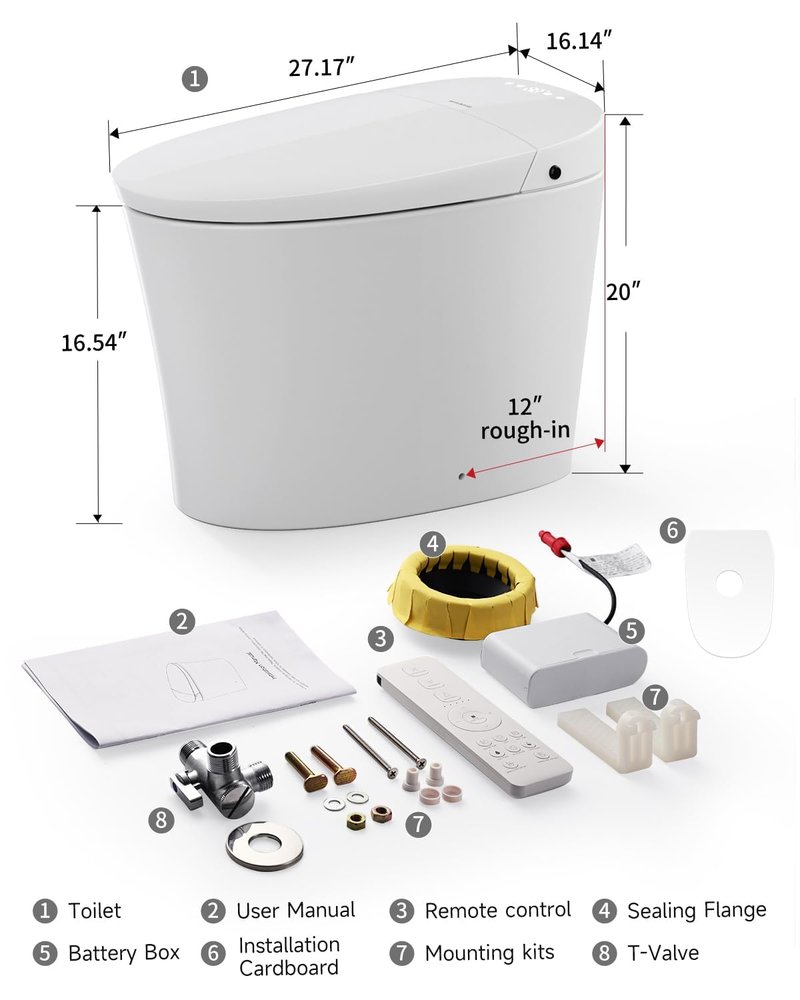 SR SUN RISE One Piece Smart Toilet with Bidet Built-in All in One Intelligent Electric Toilet with Adjustable Heated Seat,Drying,Powerful/Water-saving Flush,Deodorisation&Sterilisation for Bathroom