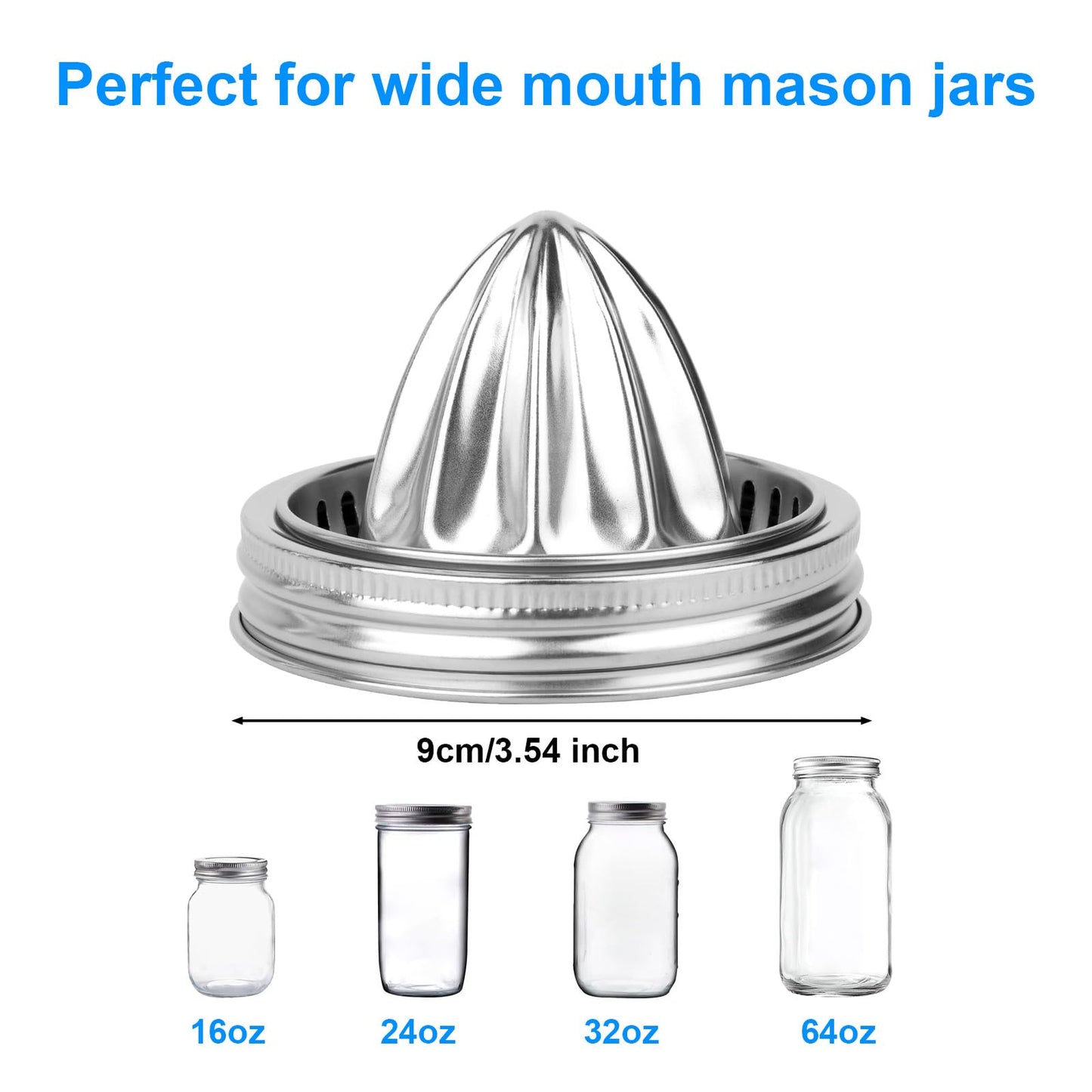 2pcs Mason Jar Juicer Lids for 3.38 Inch Wide Mouth Mason Jar, Stainless Steel Screw Top Lemon Juice Squeezer Lifestyle Manual Hand Juicer Accessories for Citrus Orange Lime
