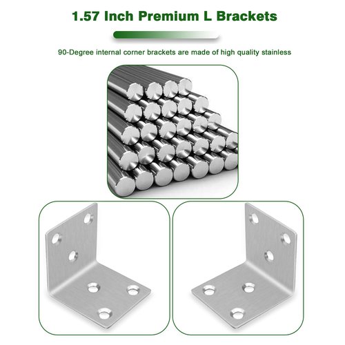 40PCS 1.5'' Metal Angle Brackets,304 Stainless Steel Heavy Duty Angle Bracket with Slot, 90° L Brackets for Wood, Corner Shelf Brackets for Furniture, Book Shelf(Silver,1.5X1.5X0.08IN)