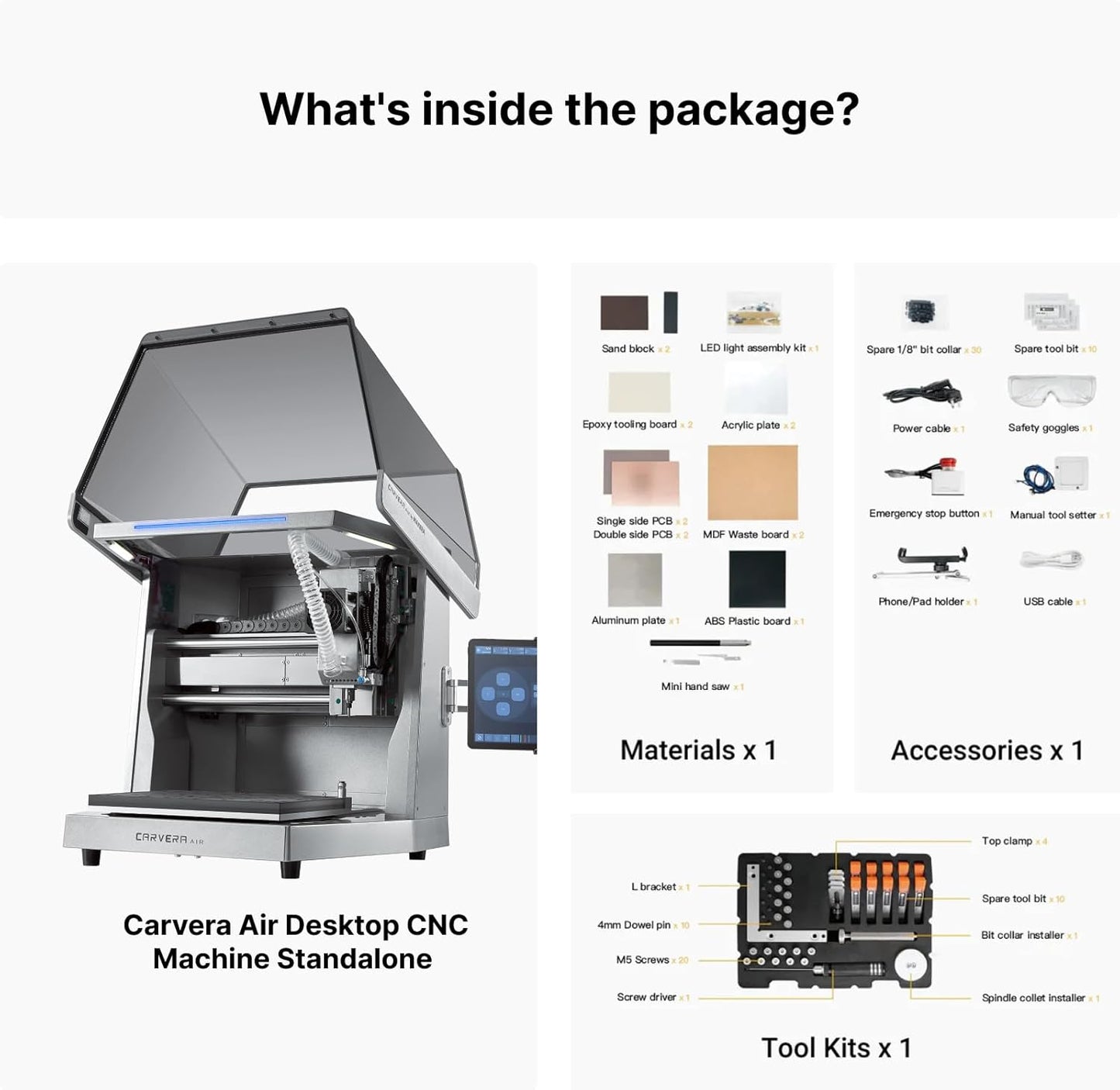 Carvera Air Desktop CNC Machine with 4th Axis and Add-on Module by Makera, Compact Enclosed Mini CNC Router, Quick Tool Changer Closed-Loop Control, User-Friendly CAM for Milling,Cutting, DIY, Crafts