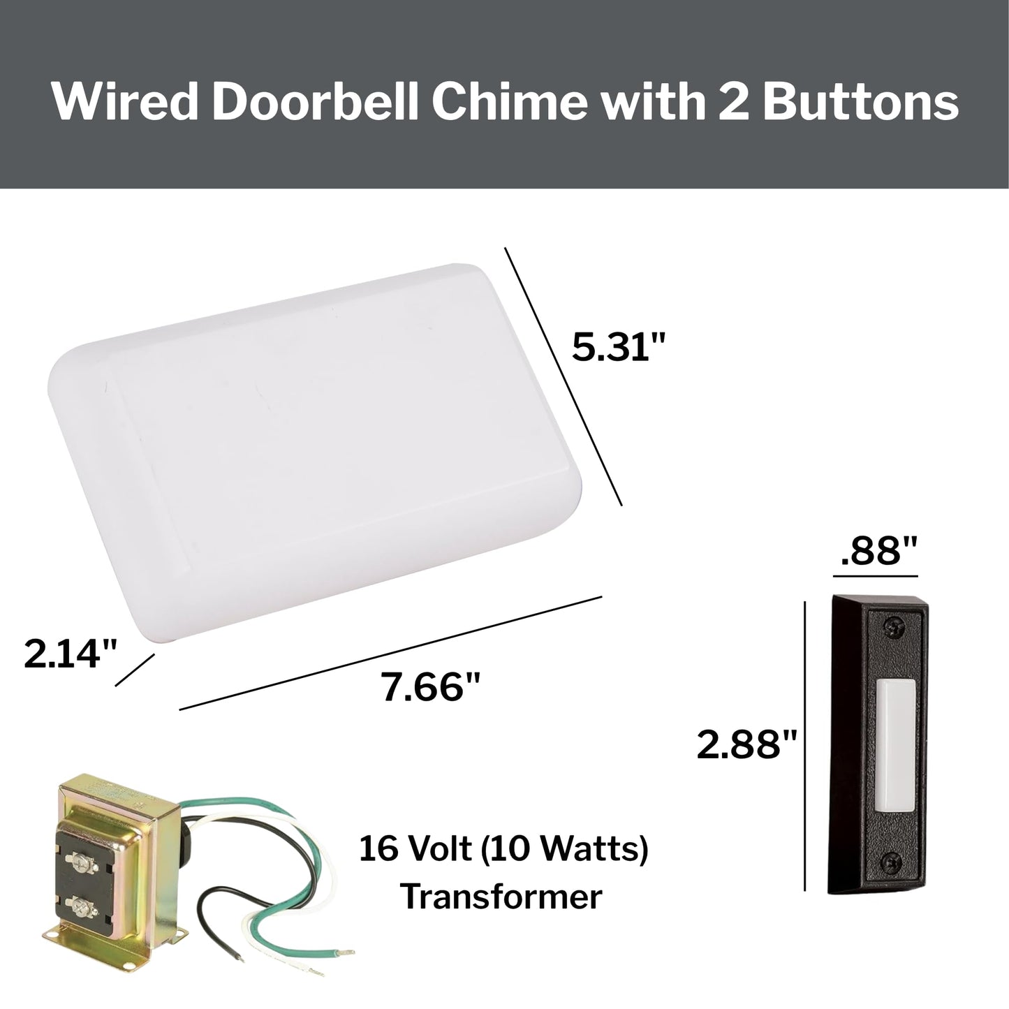 Craftmade Lighting CK1001-W Builder - 8.38 Inch Chime Kit with 2 Black Buttons and T1610 Transformer, White Finish