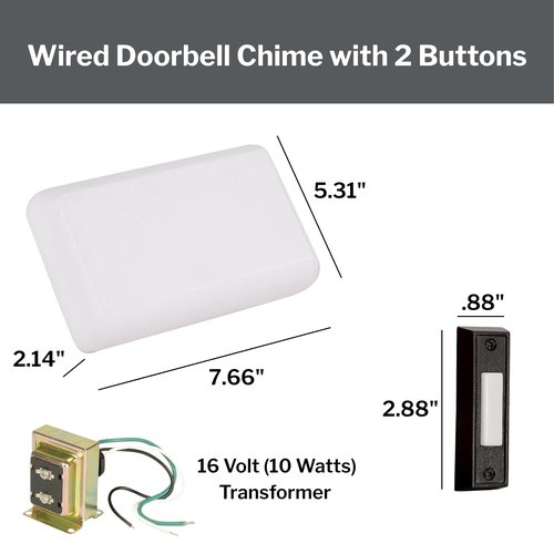 Craftmade Lighting CK1001-W Builder - 8.38 Inch Chime Kit with 2 Black Buttons and T1610 Transformer, White Finish