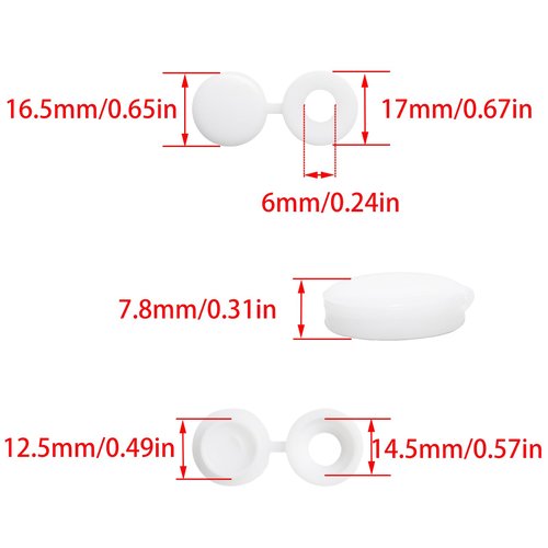 Pocoxll 100 White Plastic Hinged Screw Caps, Fold Screw Snap Covers Flip Tops for Decorative and Protective Use (Large)