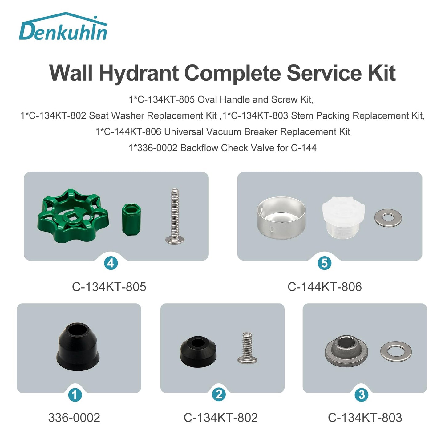Denkuhin C-144KT-807 Complete Wall Hydrant Faucet Service Repair Kit Fit for Prier C-144 C-244 Series Wall Hydrant Replace Outdoor Faucet Repair Kit