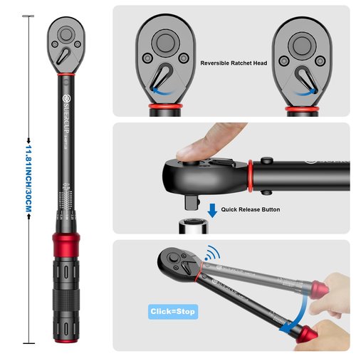 SUERCUP 3/8-Inch Drive Click Torque Wrench - 5-45 Ft-Lb/6.8-61Nm, ±3% High Accuracy 72 Tooth Click Torque Wrench for Bike, Motorcycle and Car Repair