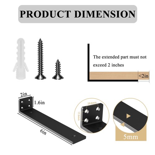 KLOMPAR Heavy Duty Shelf Brackets L6 x H1.6 x W2, (1/5'' Thick) Brackets for Shelves, Metal Shelf Brackets Shelving Brackets 8 Pack
