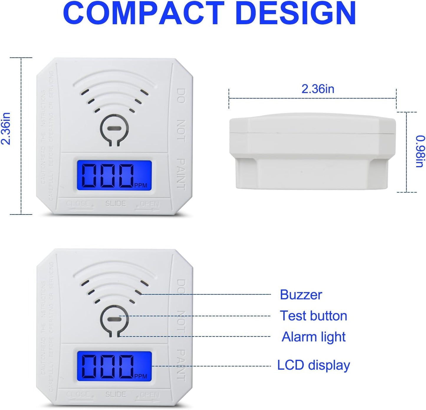 TALLPOWER Carbon Monoxide Detector,CO Gas Monitor Alarm,CO Sensor with LCD Digital Display and Sound Warning,CO Alarm with Sensitive CO Sensor,Battery Powered,for Home,Bedroom,Warehouse (1 Pack)