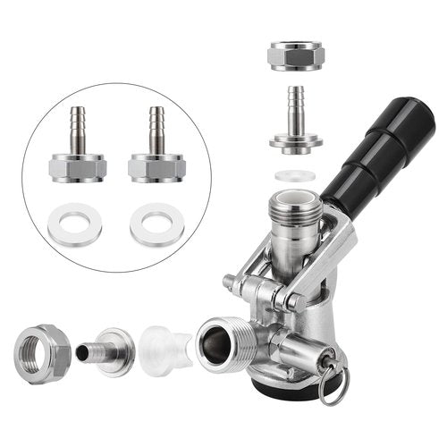 MRbrew Keg Coupler Barb Connector, Homebrew Kegerator Sankey Couplers O.D 1/4'' Chrome-Plated Brass Liquid Beer Line Tailpiece Nipple Fitting with Sealing Gasket Washer and G 5/8 Thread Hex Nut