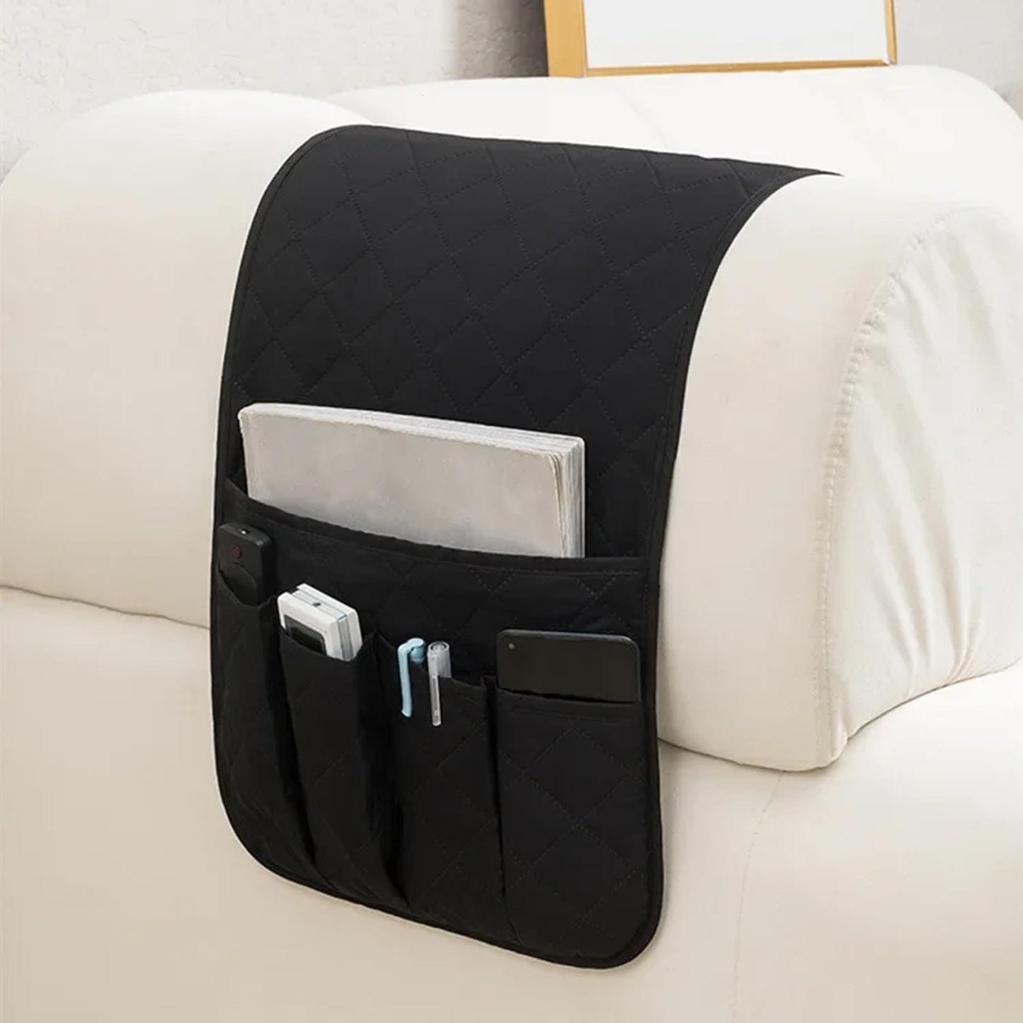 Whyzsjnclg Couch Armrest Remote Control Holder, Armchair Caddy, Non-Slip Sofa Armrest Organizer with 5 Pockets for Recliner Couch Sofa Chair, Phone, Book, Magazines