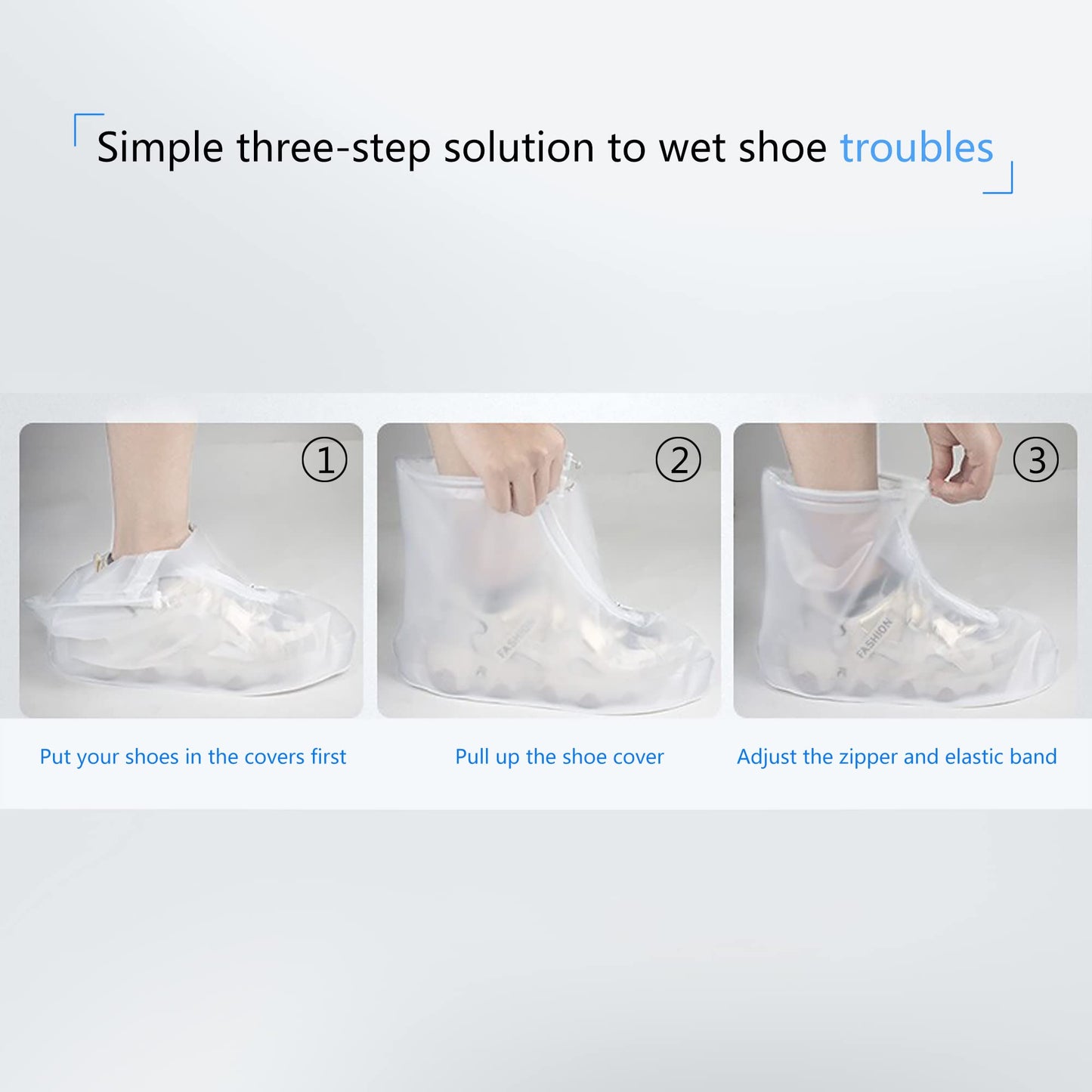 Rain Boot Waterproof Shoes Covers, Sand Control Non-Slip Shoe Cover Galoshes, PVC Rubber Sole Reusable Rain Snow Boots Overshoes for Cycling Outdoor Camping Fishing Garden Travel (XXL, Transparent)